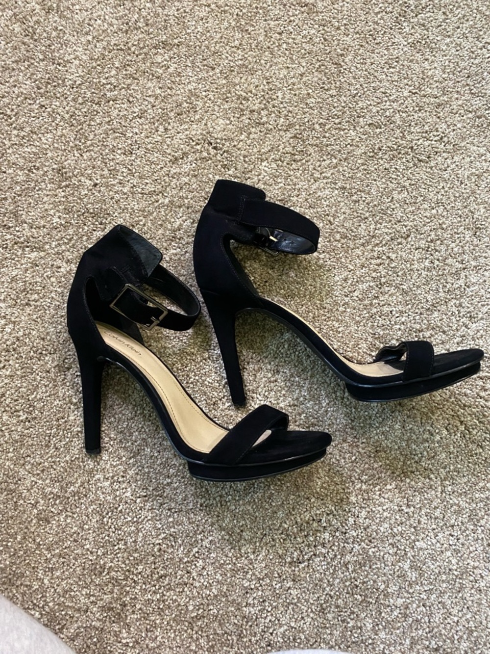 Calvin Klein Black Suede Ankle-Strap Stiletto Sandals